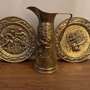 3 piece Brass pitcher set with 2 plates